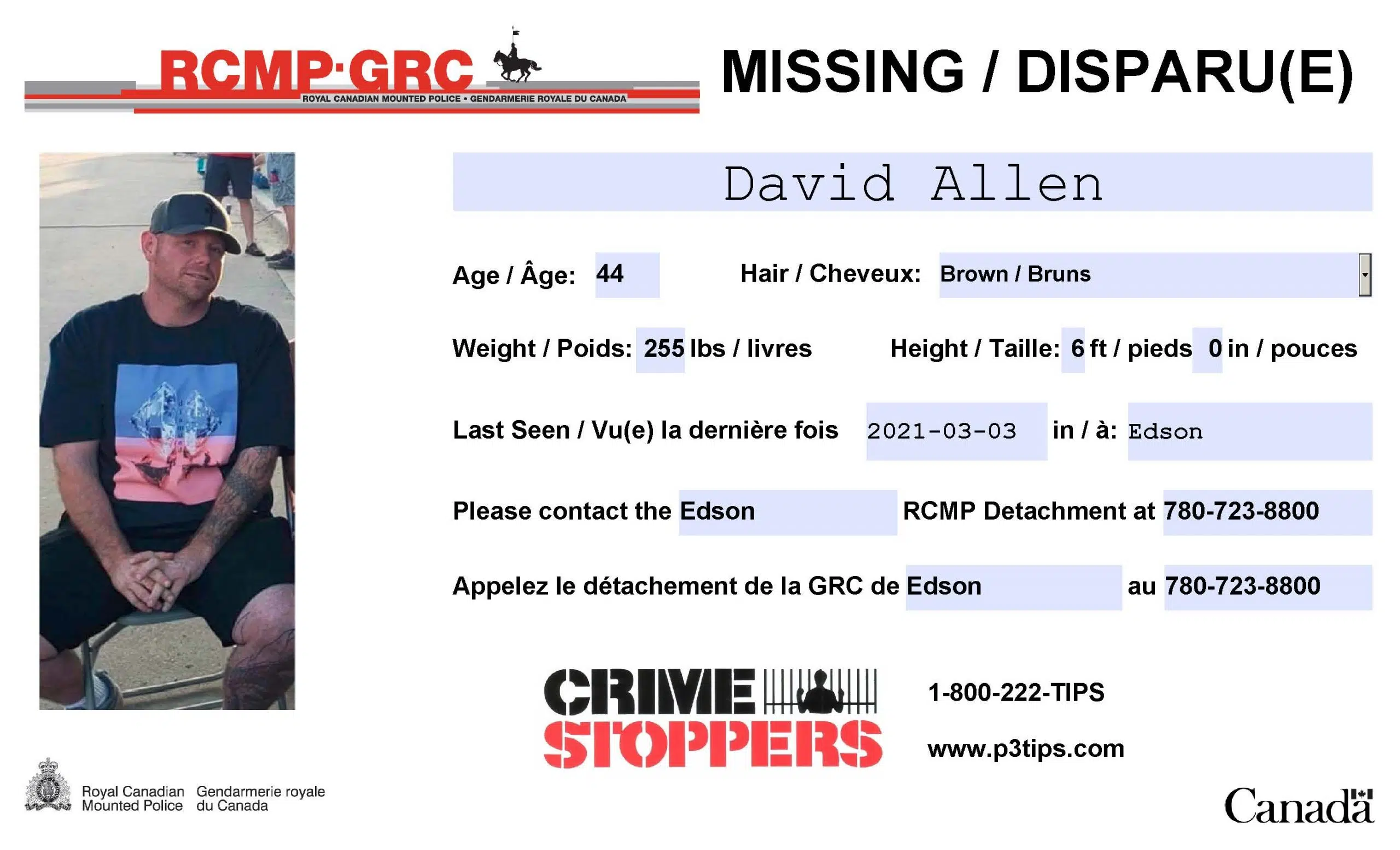 Edson RCMP looking for missing 44-year-old man