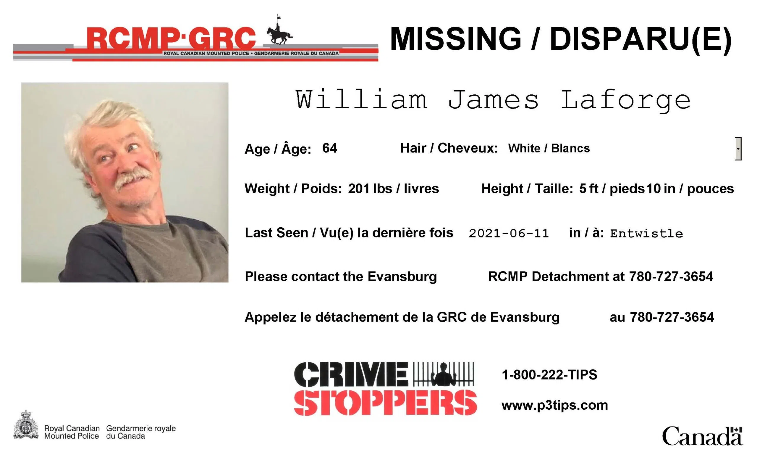 Evansburg RCMP Request Public Assistance in Locating Missing Male