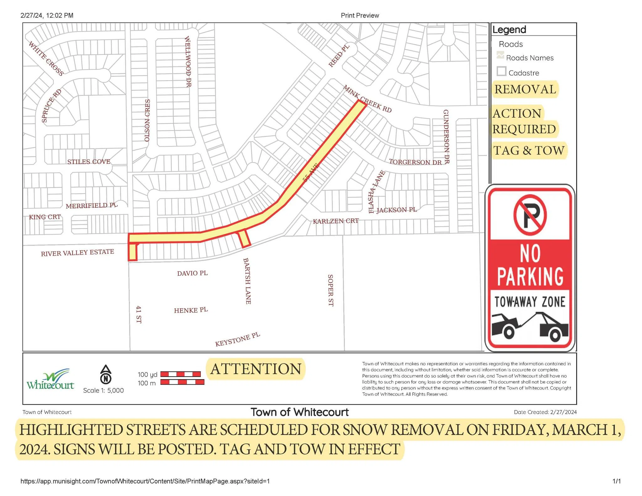 Whitecourt snow removal activities scheduled for March 1