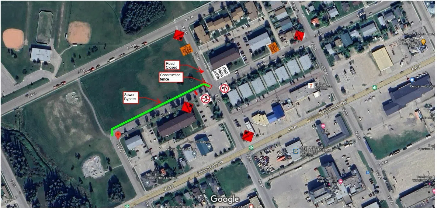 Town of Edson closes roads for sewer bypass work