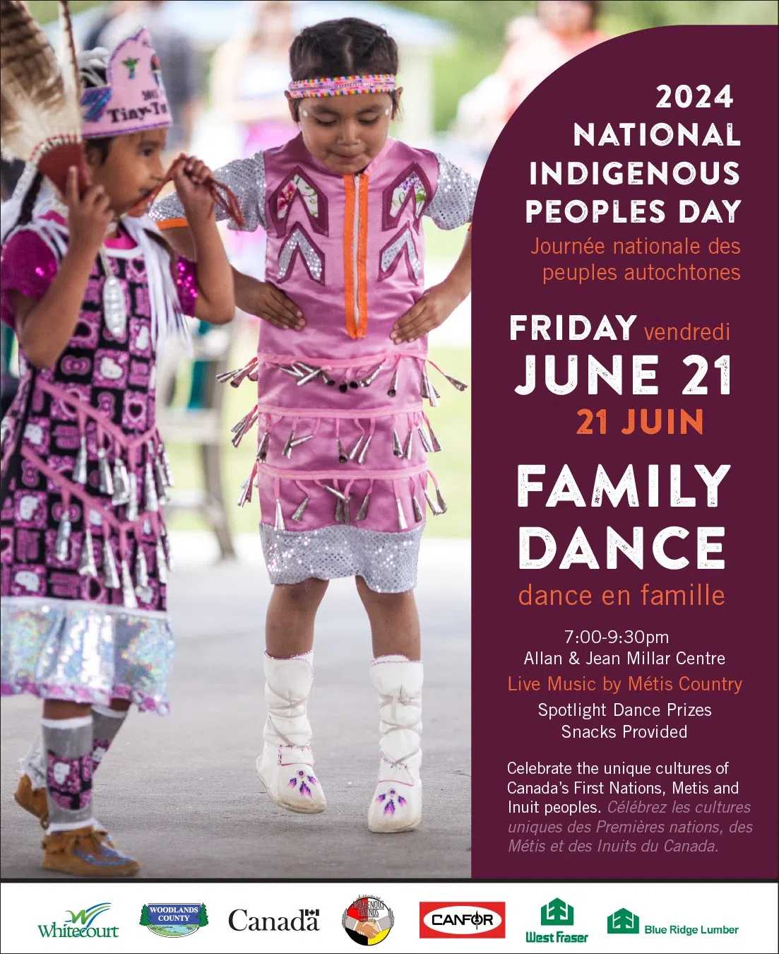 Family Dance taking place at the Allan and Jean Millar Centre in celebration of National Indigenous Peoples Day