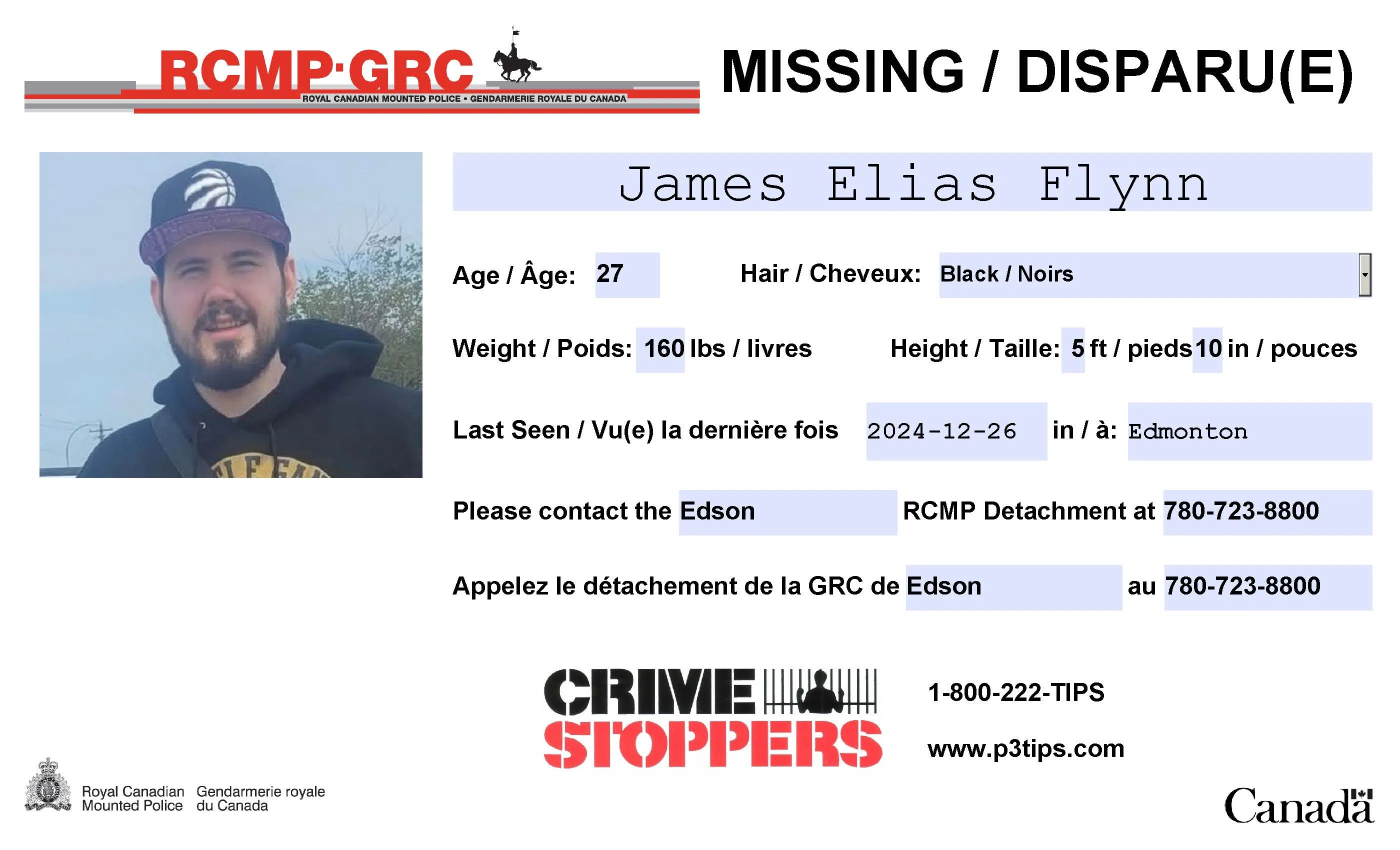 MISSING: James Elias Flynn, 27, of Edson
