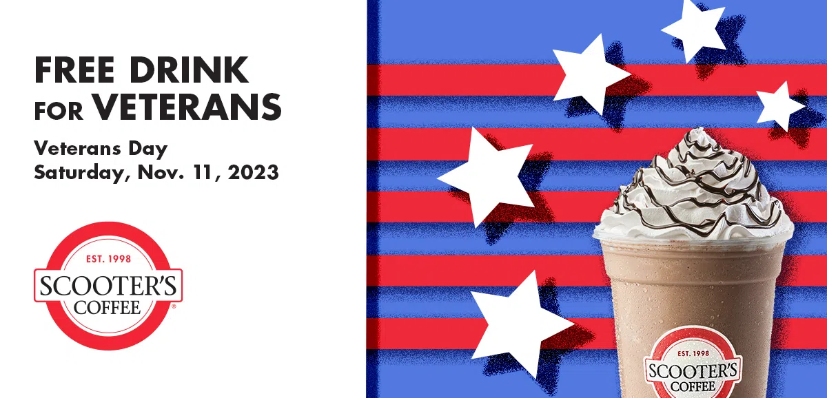 Scooter’s Coffee is offering a free drink for Veterans Nov. 11