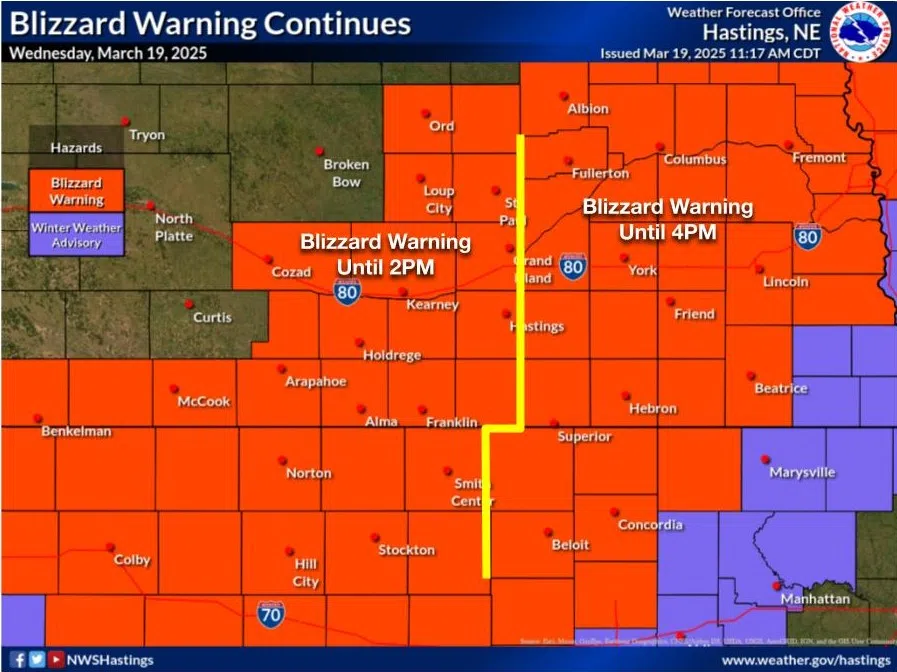 Blizzard Warning extended until 4 p.m. for areas along, east of Highway ...