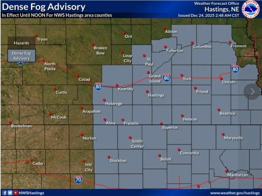 Dense Fog Advisory issued across parts of central Nebraska until noon