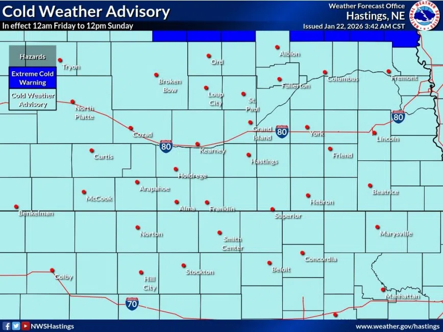 Cold Weather Advisory issued across all of central Nebraska