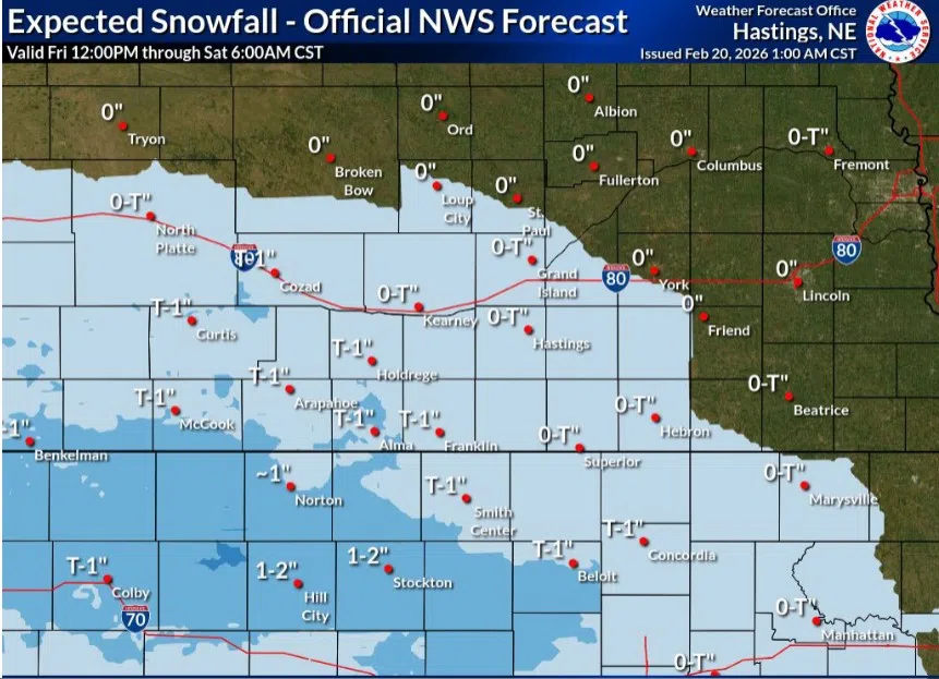 Chance for light snow across central Nebraska into Friday evening