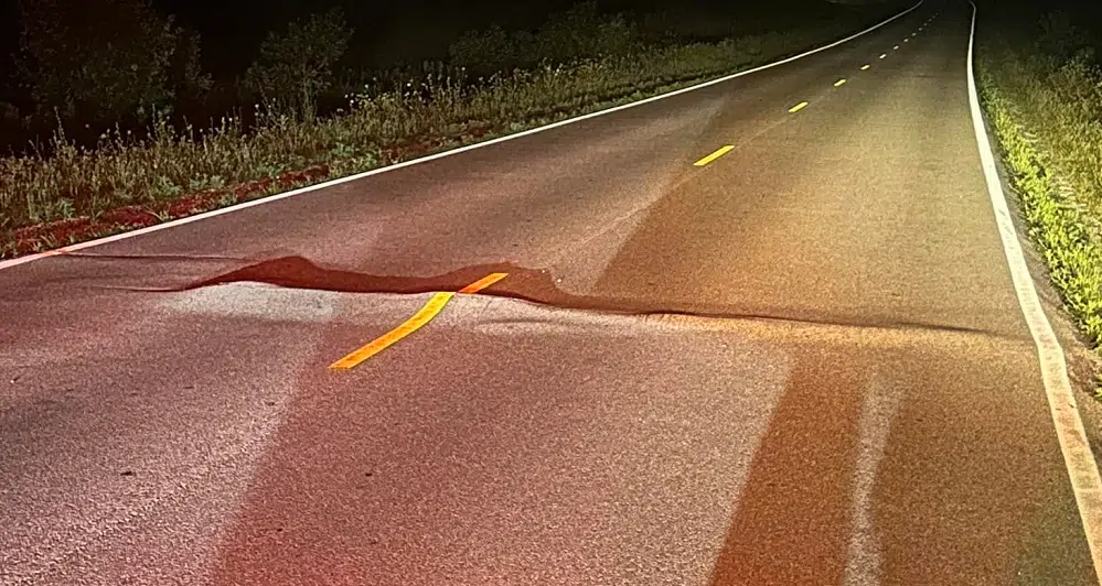 Section of Omega Road buckles from heat other pavement blowouts