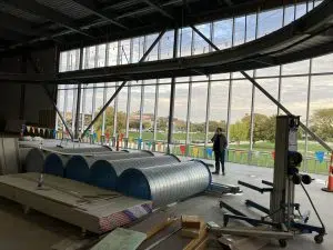 Wellness area with the glass curtain wall and elevated walking track