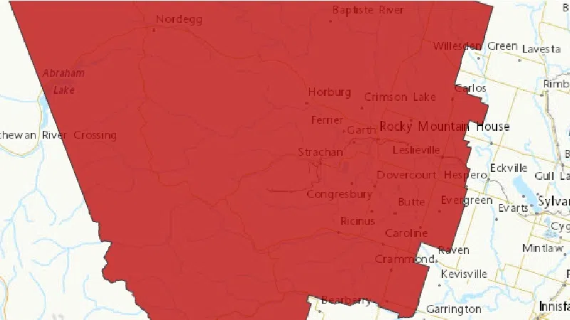 Rocky Mountain House, Caroline, Nordegg areas under Rainfall Warning