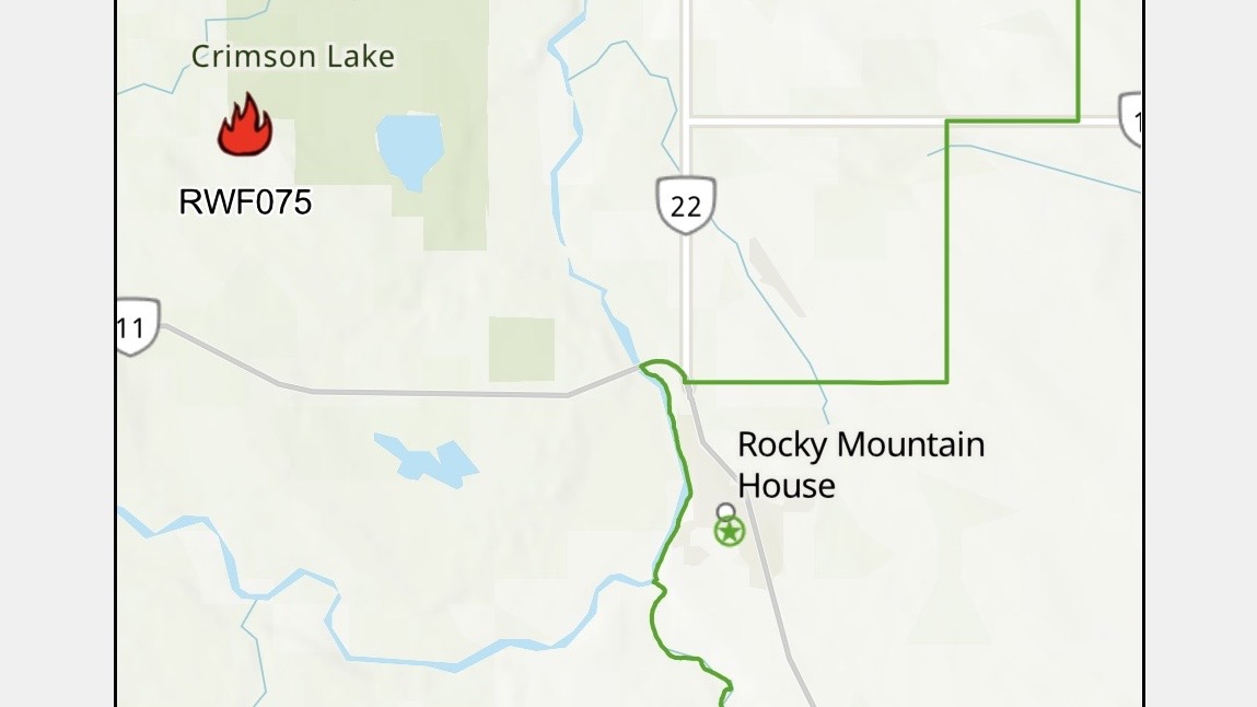 Wildfire northwest of Rocky Mountain House out of control as strong winds fuel danger