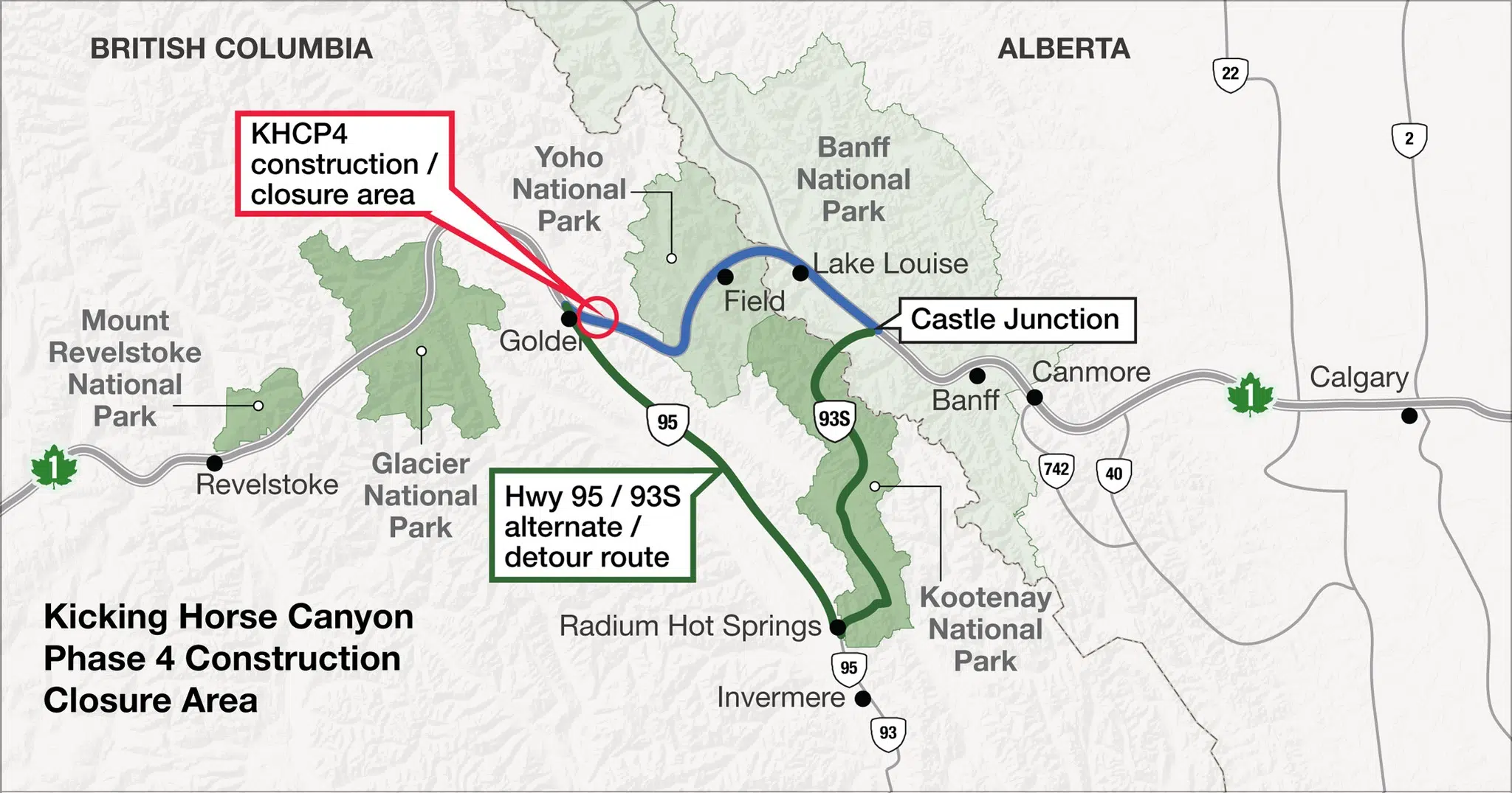 Highway 1 Closure east of Golden begins again, will remain closed until December 1