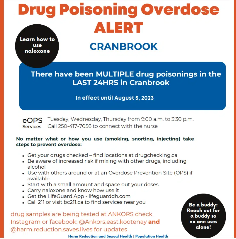 IH issues Drug Poisoning Overdose Alert for Cranbrook area