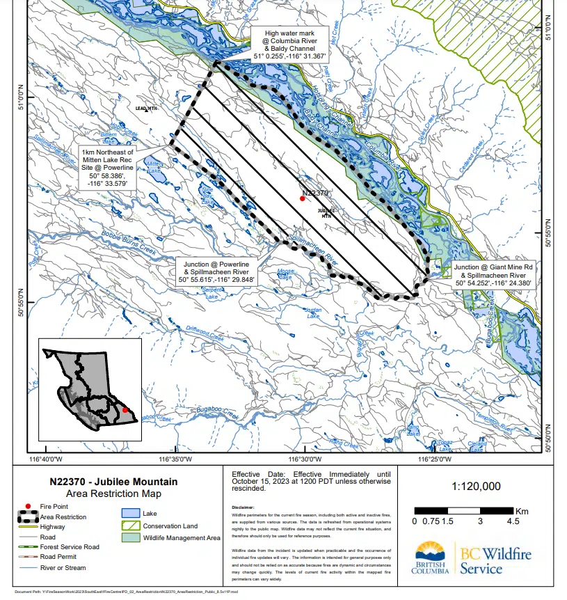 Area Restriction Order around Jubilee Mountain Wildfire