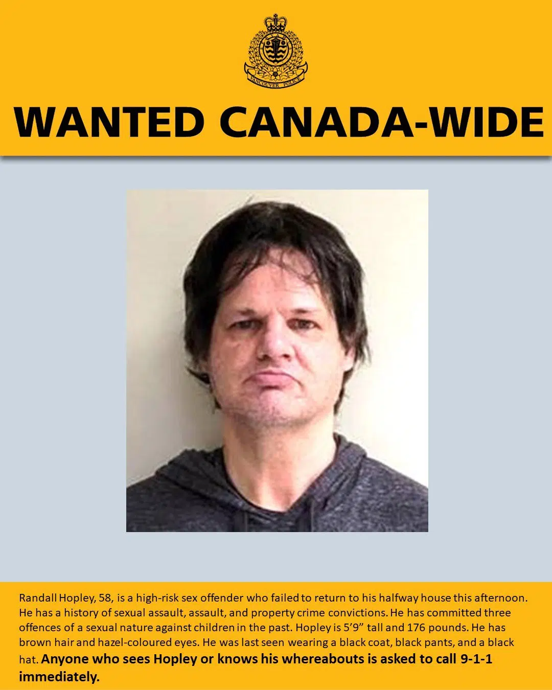 Canada-wide warrant issued for 58-year old Randall Hopley