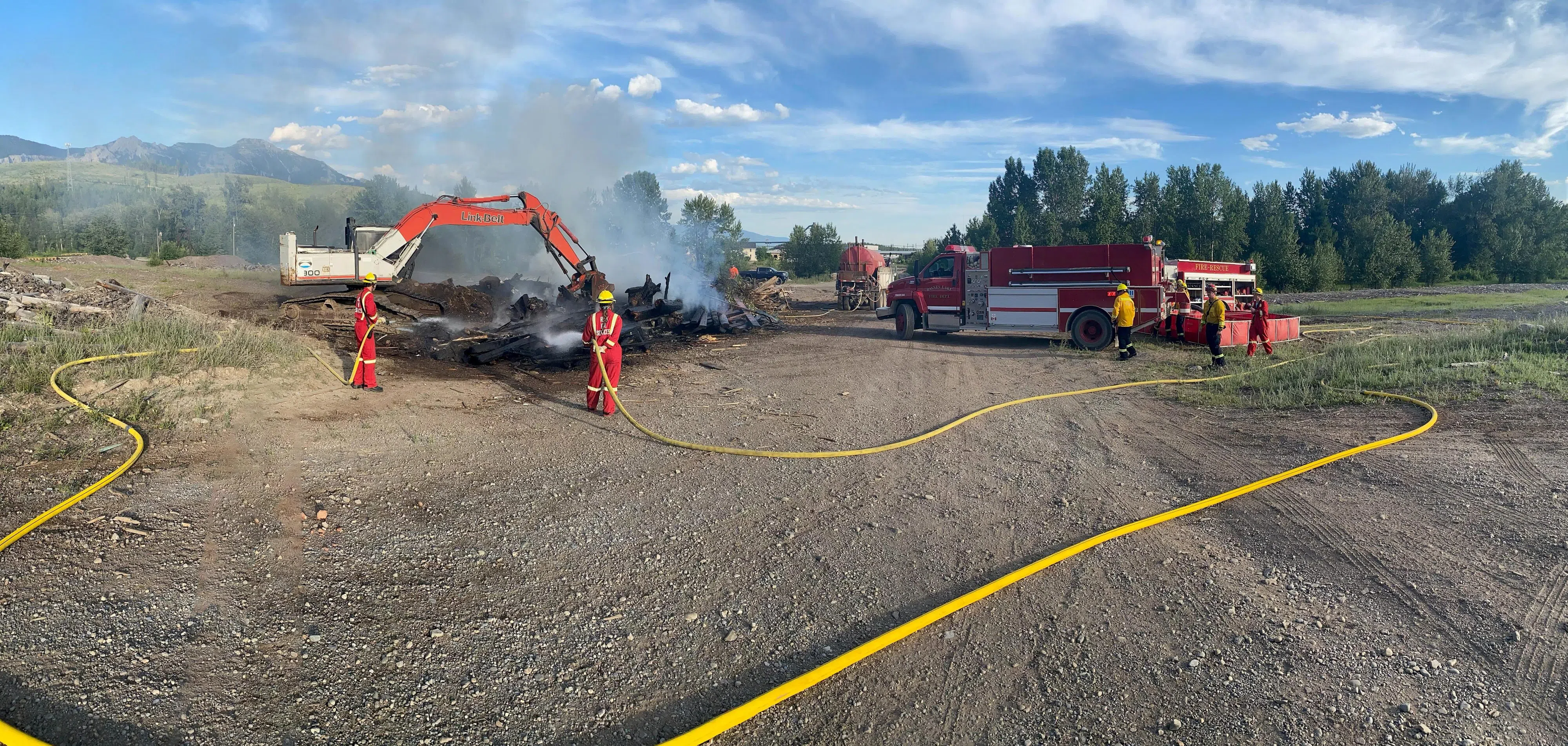 Firefighters battle old mill site blaze near Jaffray Tuesday evening