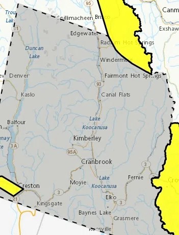 Wind warning issued for Cranbrook and surrounding areas