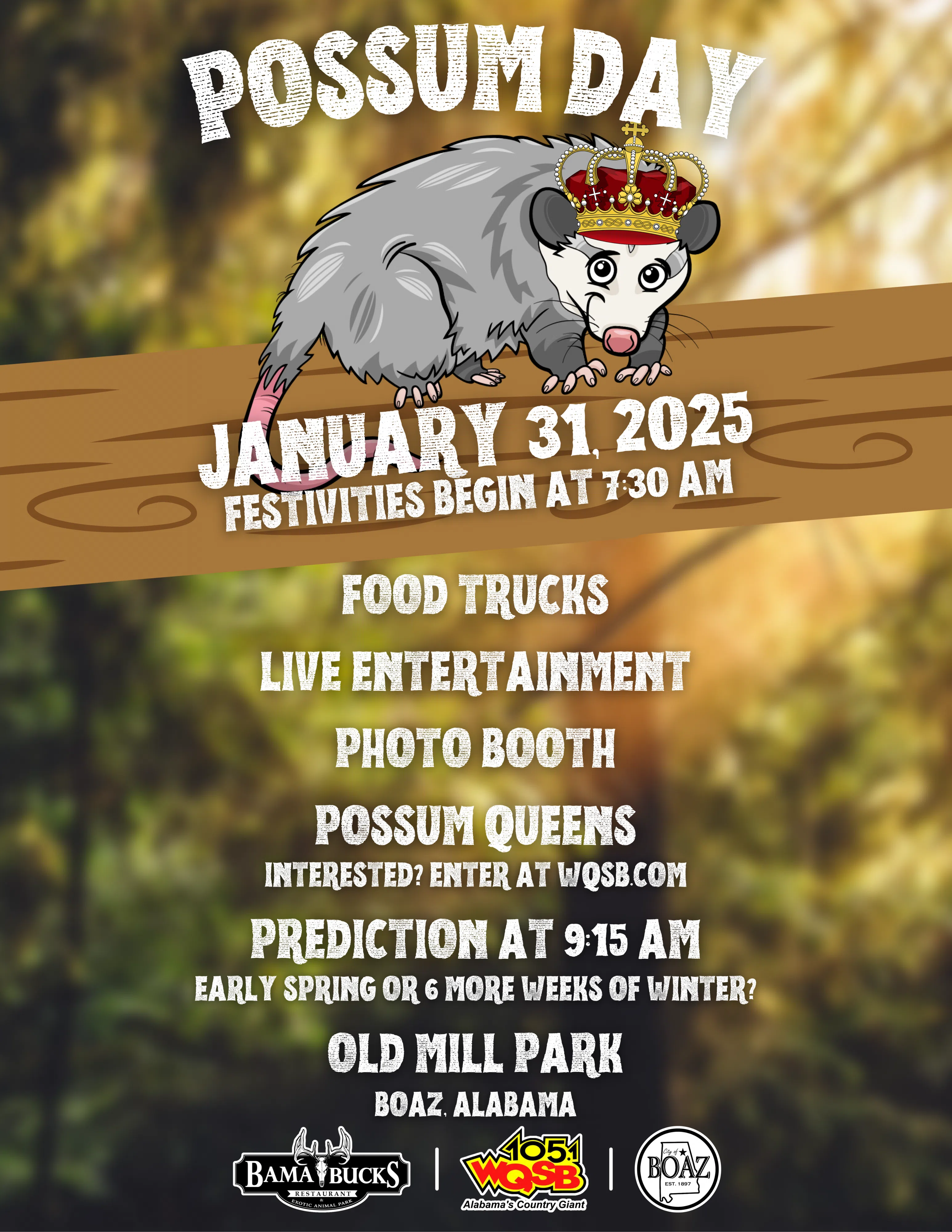2025 Possum Day Sand Mountain Broadcasting 2025 Sand Mountain Possum Day Poster