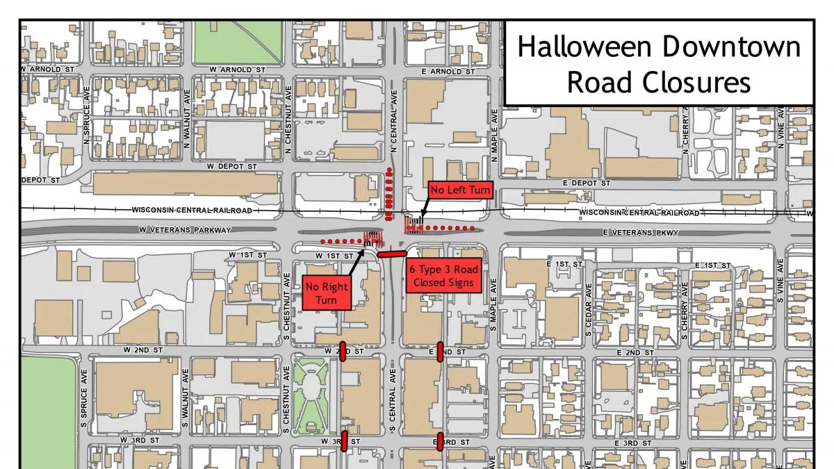 Road Closures for Downtown Marshfield Trick or Treating Today