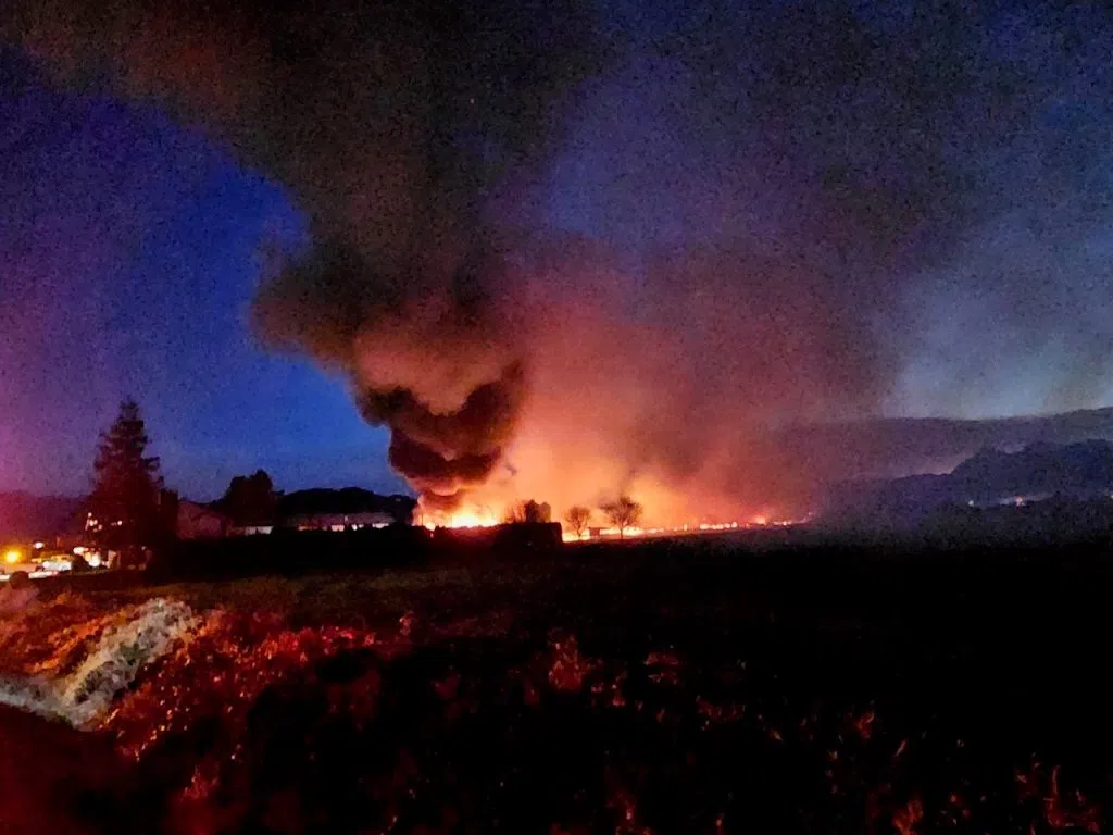 A fire erupts at a Greendale area poultry farm Wednesday, January 15. / Mike Vanden Bosch / Fraser Valley Today