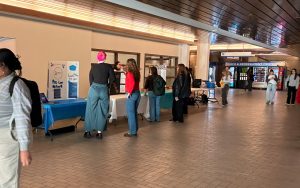 A view of MRU Main Street at Mount Royal University in Calgary, where tables and display materials are set up for the Fall Clubs Expo.