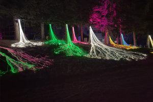 One of the last displays along the pumpkin walk at pumpkins after dark. It features an array of LED string lights that change colours sporadically.