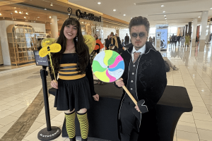 Southcentre Mall workers in Halloween costumes to take pictures with mall trick-or-treaters.