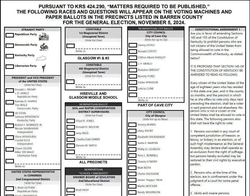 Barren County Sample Ballot Glasgow News 1