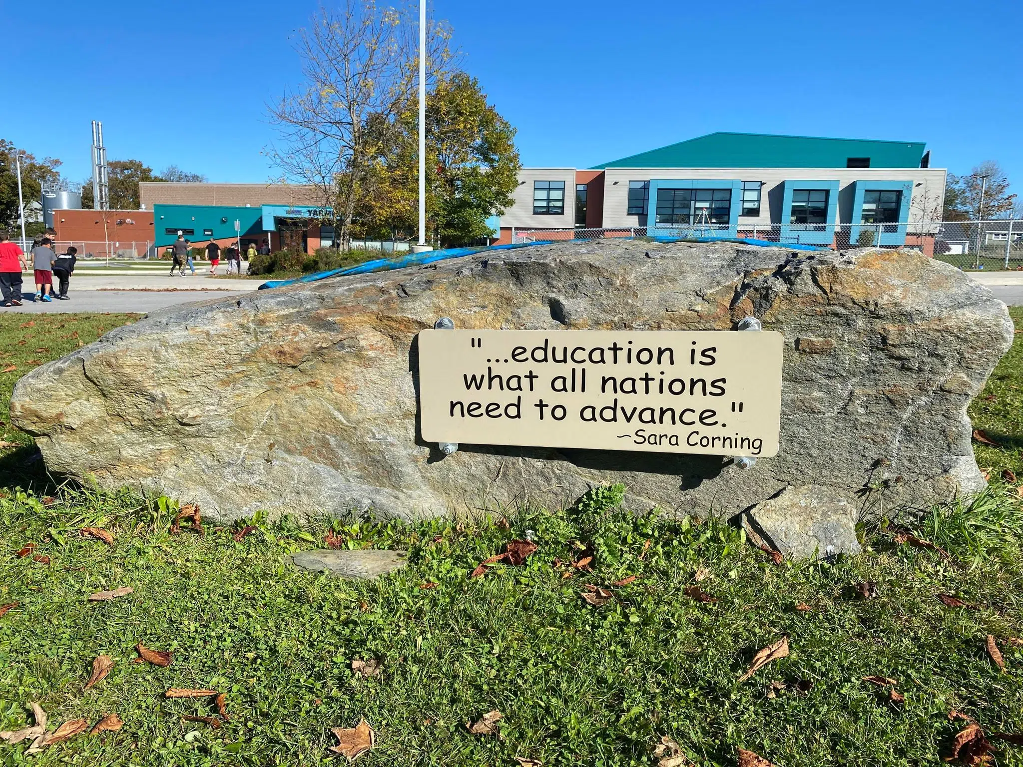 Plaque honouring Sara Corning unveiled at Yarmouth Elementary