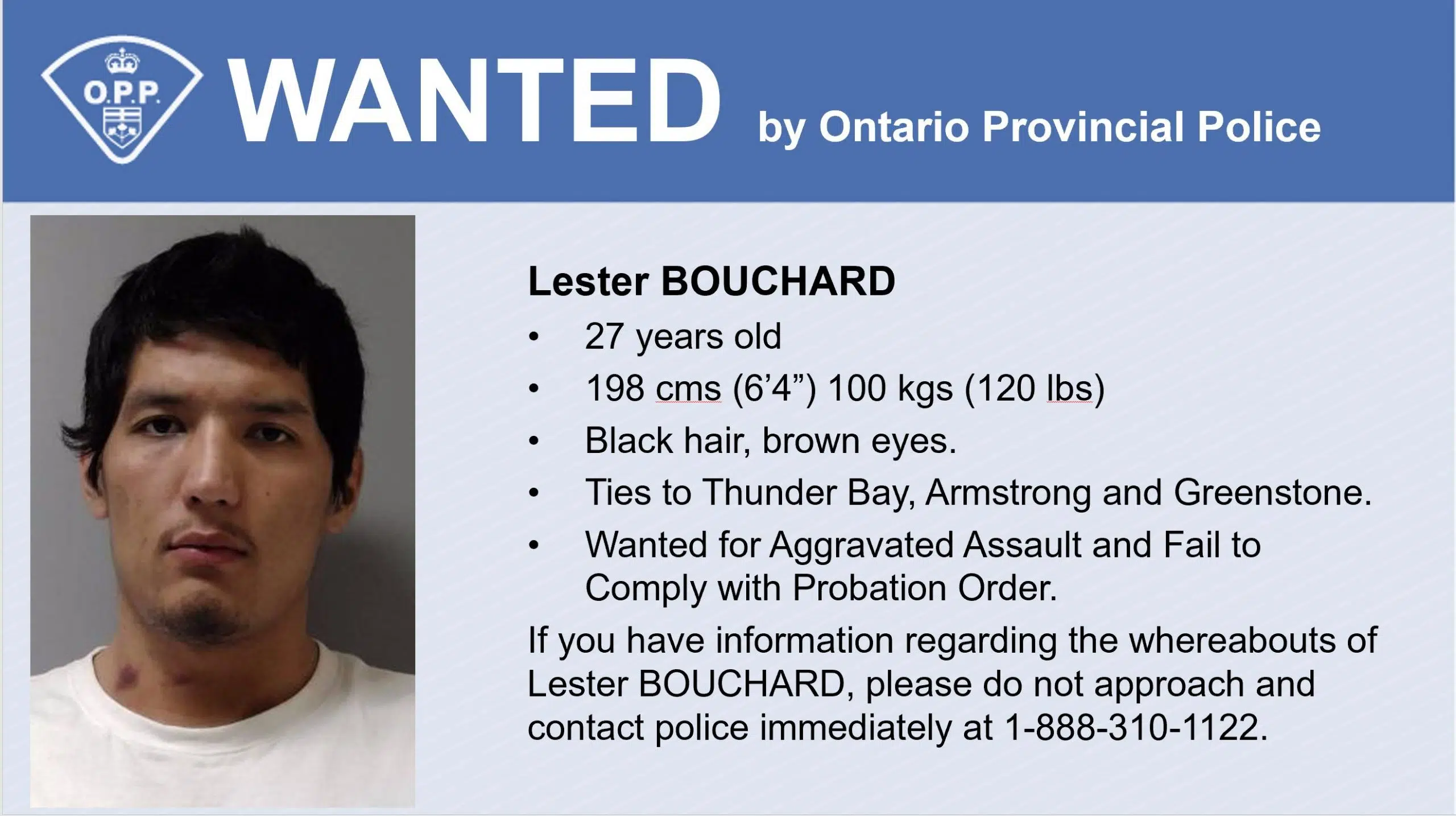 OPP searching for 27-year-old with assault charges