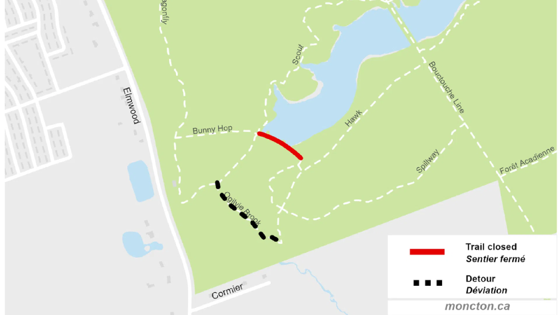 Trail closure at Irishtown Nature Park
