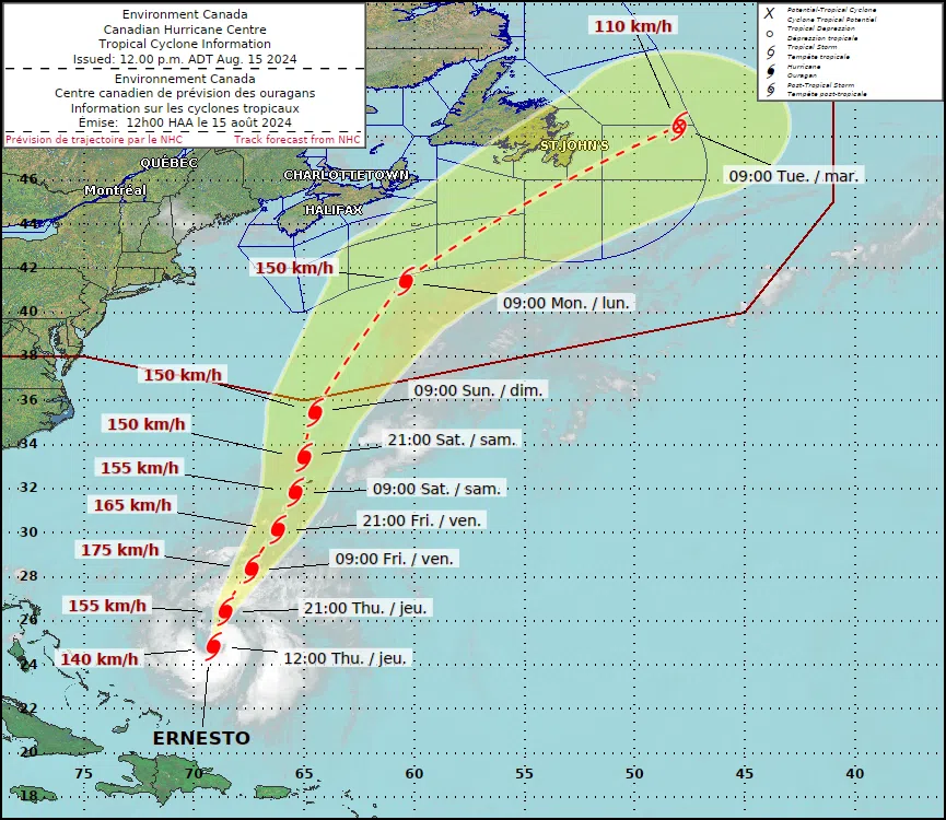 Update: Ernesto expected to track south of N.S., approaching N.L. Monday