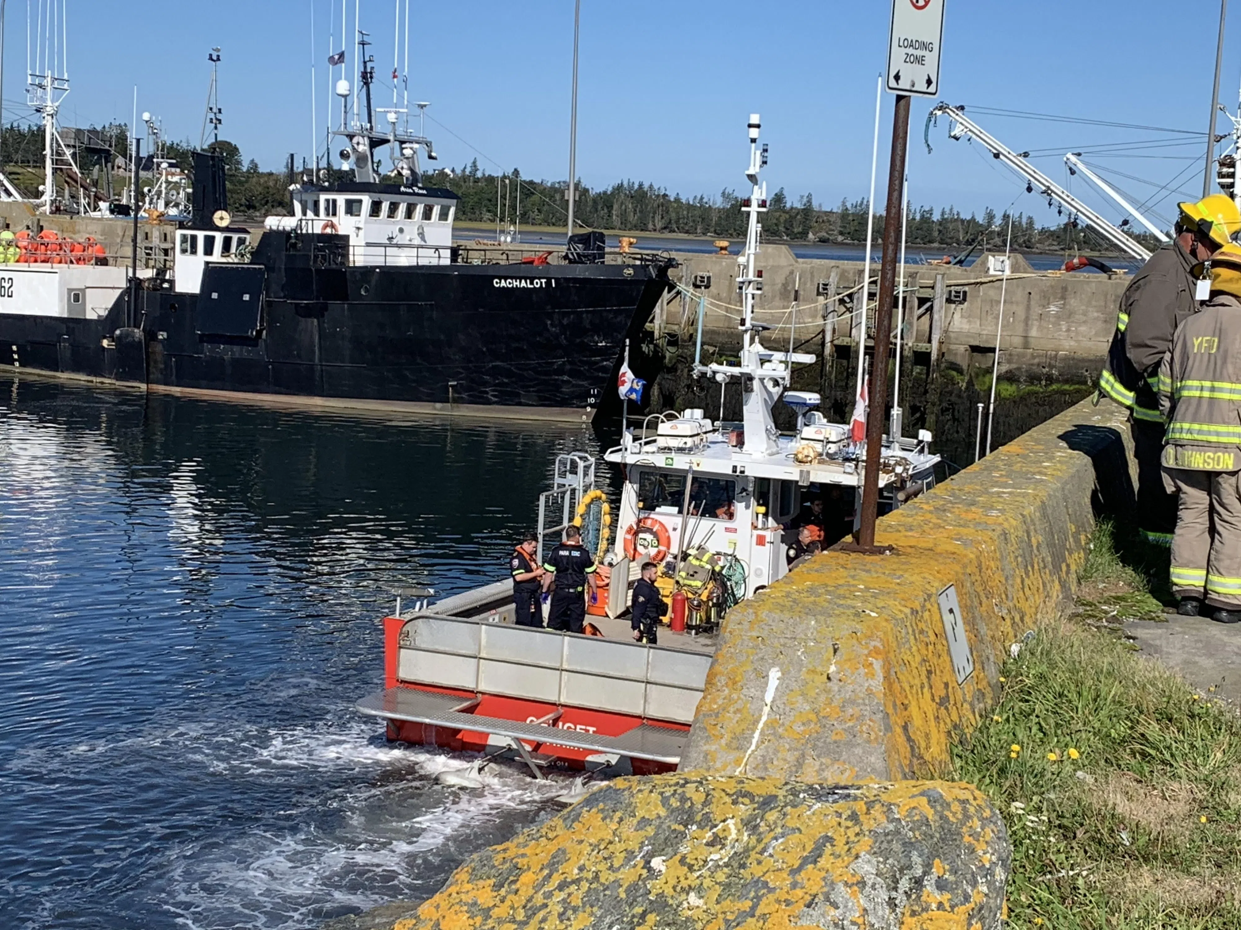 Boat fire at Lobster Rock Wharf in Yarmouth