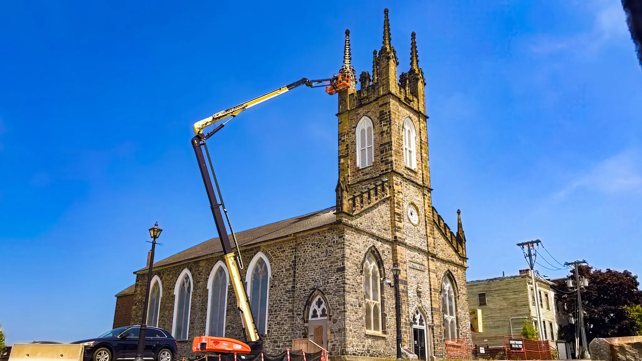 Stone Church tower nears completion, $2M needed to fix rest of building