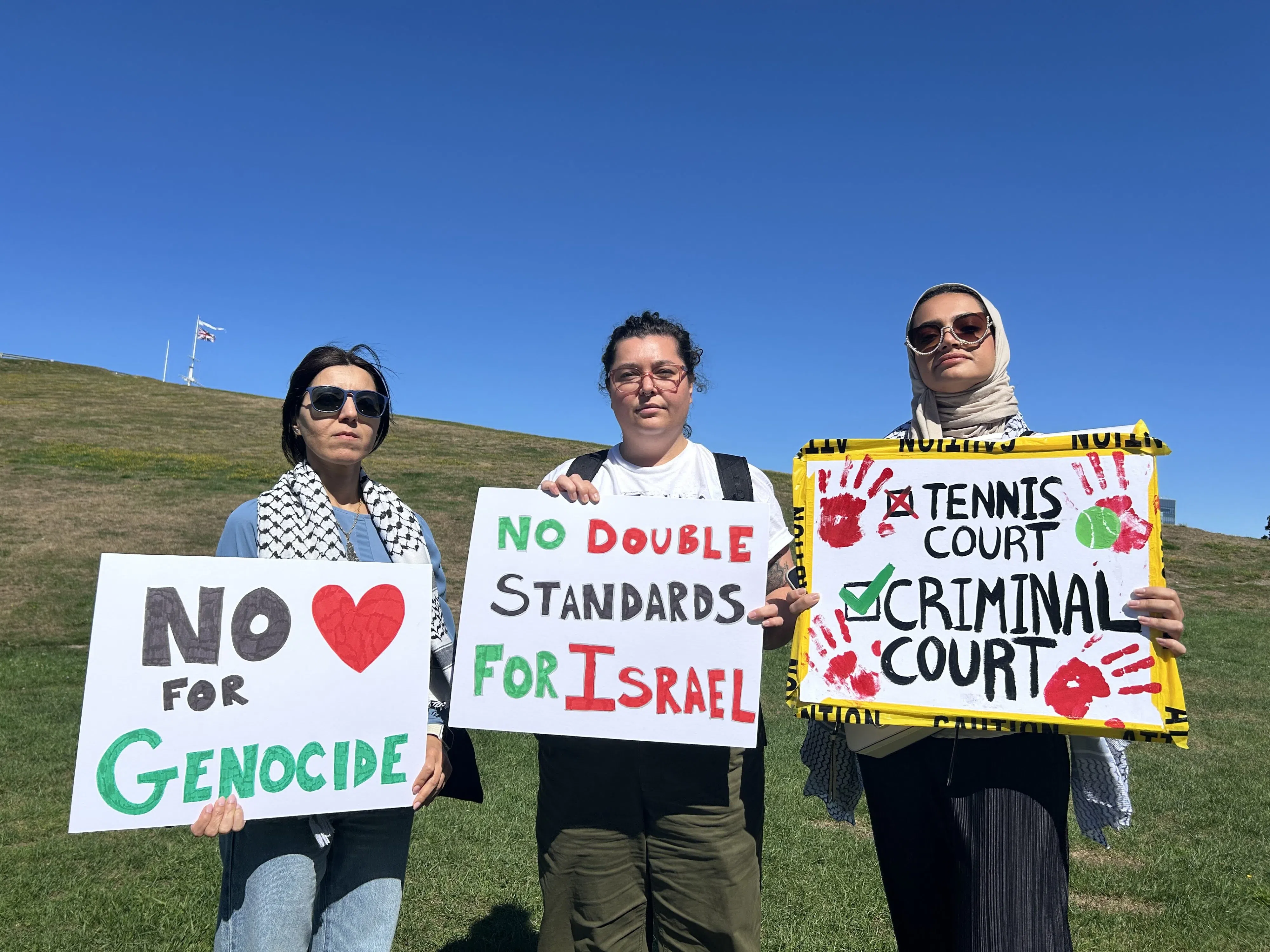 More than 200 march against Canada vs Israel tennis match in Halifax