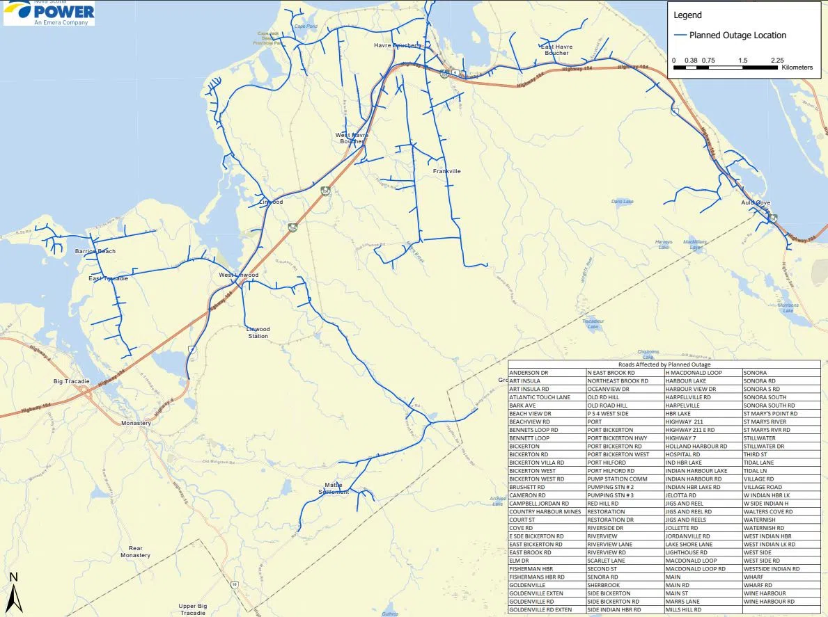 Planned power outage for roads along Hwy. 104 in Quad Counties