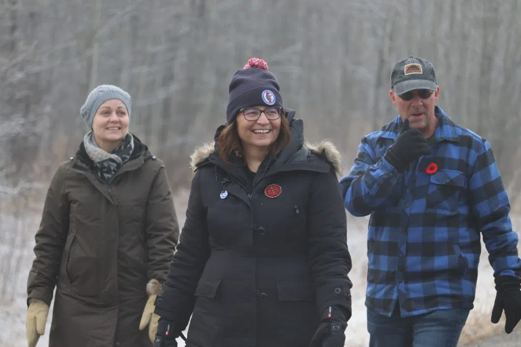 MNA President Andrea Sandmaier in the Louis Riel Commemorative Walk to kick off Metis Week (Photo Credits – Daniel Barker-Tremblay)