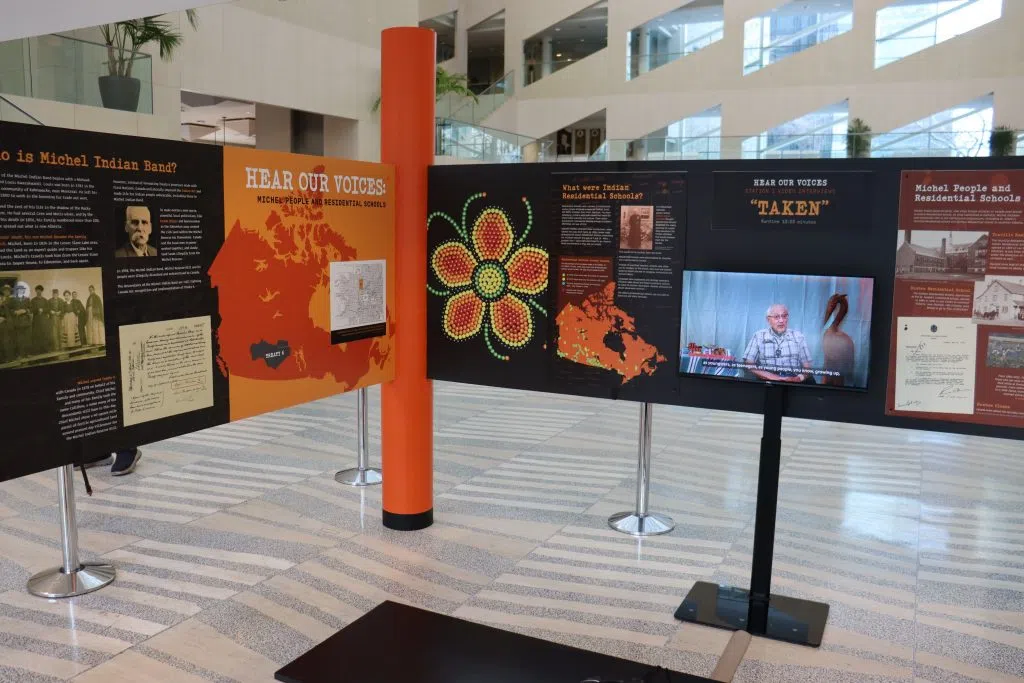 ‘Hear Our Voices Michel People and Residential School Survivors’ Exhibit inside City Hall (Photo Credits – Daniel Barker-Tremblay)