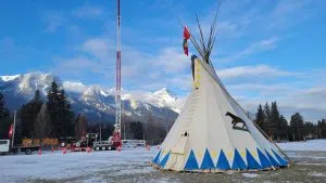Hockey Day in Canada in Canmore, Stoney Nakoda tipi, photo credit Keith Driver