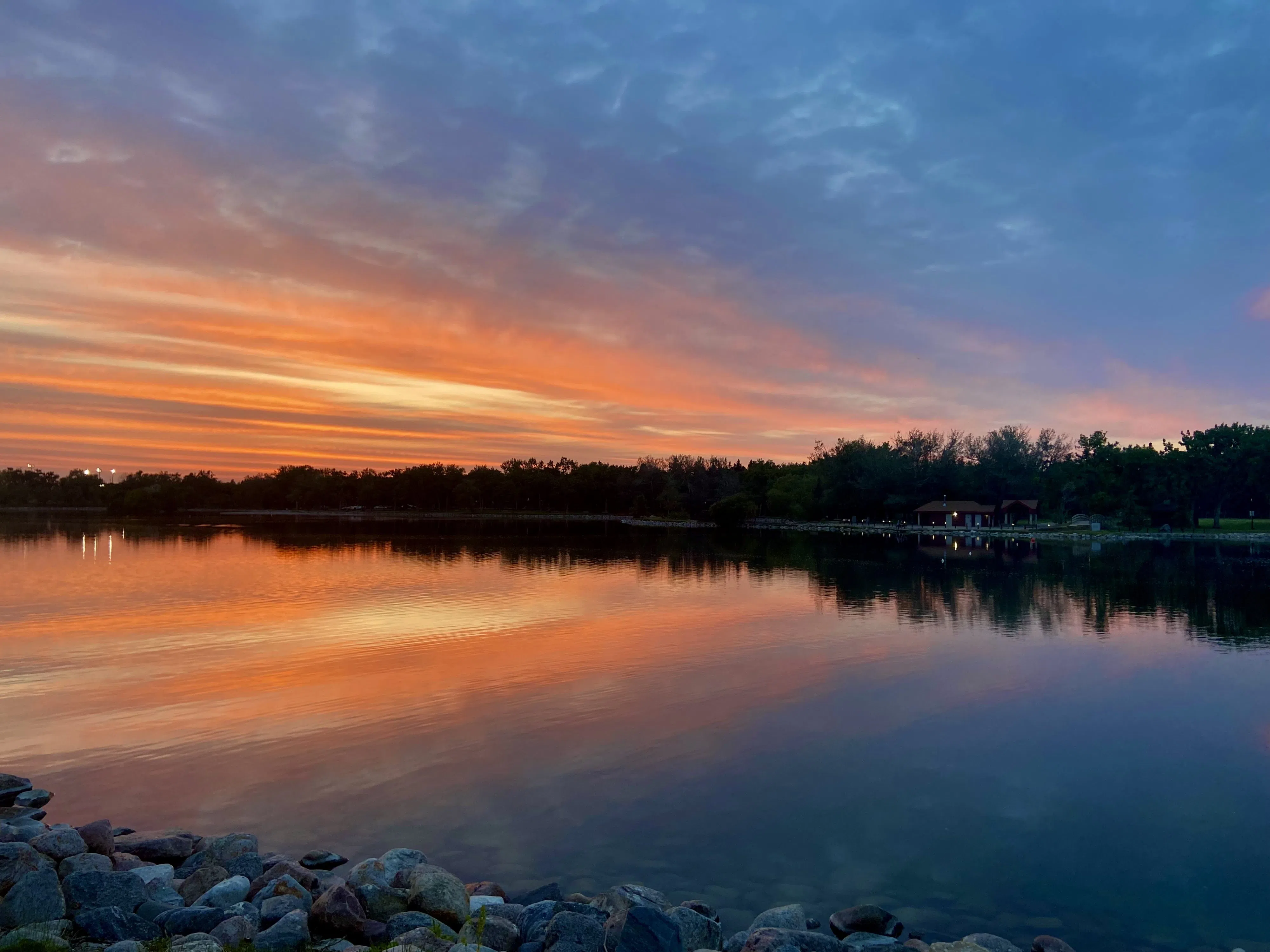 Landscape image of Henderson Lake at sunset in the summer, photo by William L Baliko