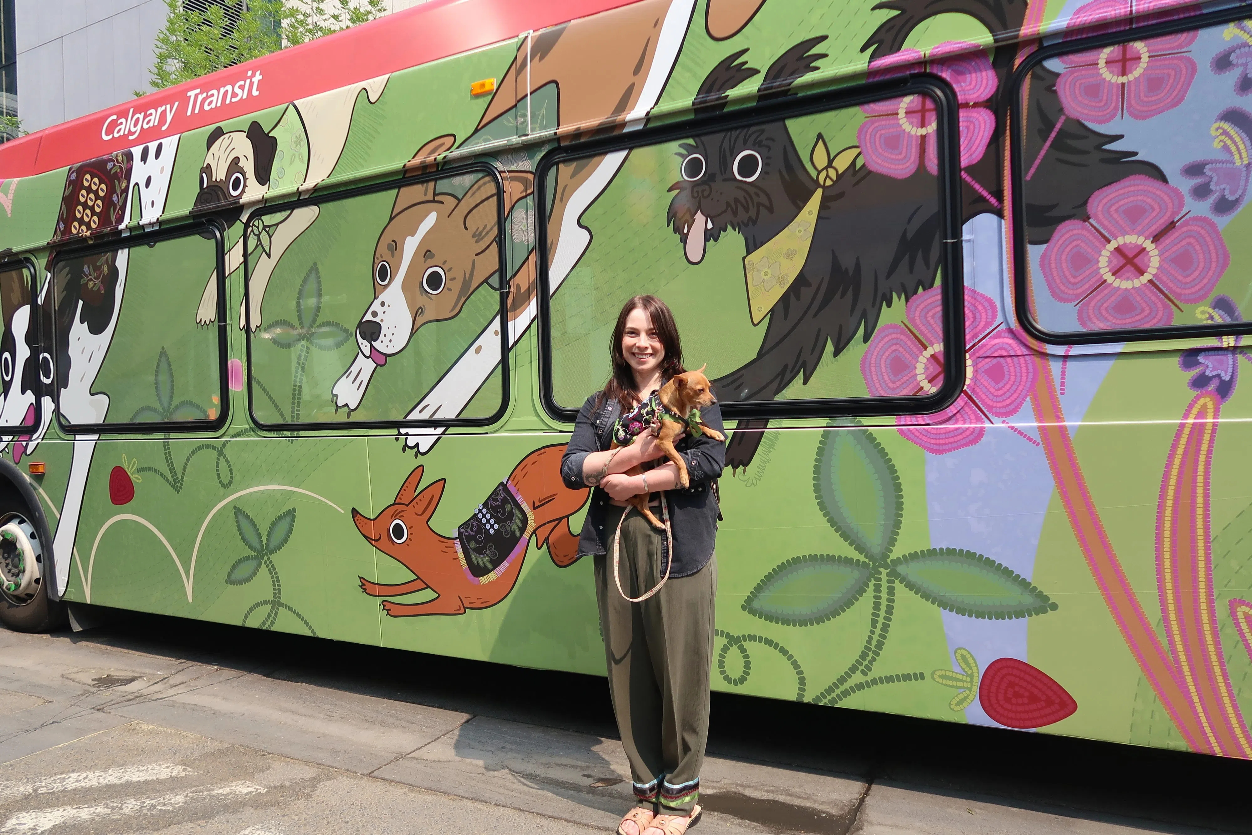 2025 Calgary Art Bus Celebration, Métis artist and illustrator Presley Mills, photo by Cassidy Waterchief