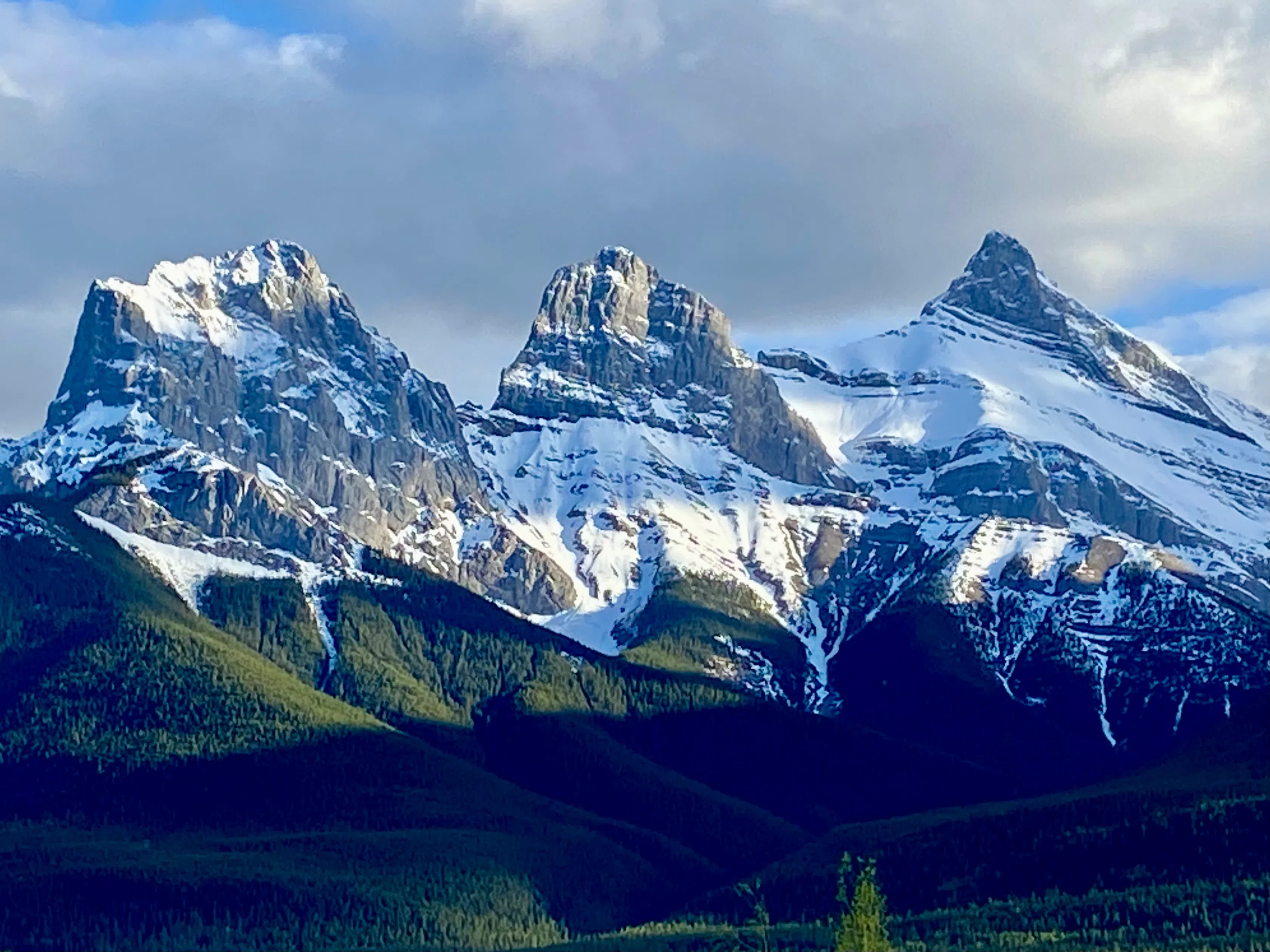 Photo of the famous Three Sisters in Canmore, Spring 2024 by William L. Baliko