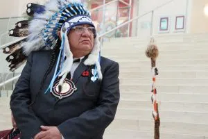 Grand Chief of Treaty Six Desmond Bull at the Indigenous Veterans Day Ceremony in City Hall (Photo Credits - Daniel Barker-Tremblay)