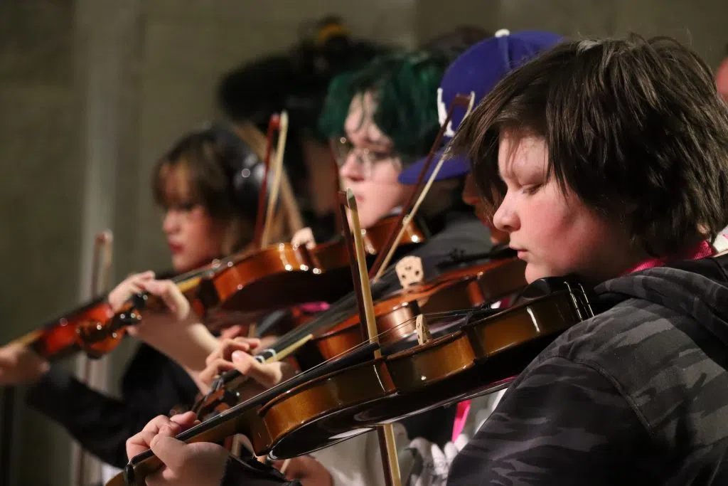 The Prince Charles Fiddlers performing inside the Alberta Legislature Building for the Commemorative Louis Riel Day Ceremony (Photo Credits - Daniel Barker-Tremblay)