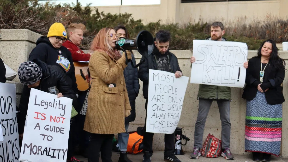 Edmonton residents gather to protest EPS’s motion to sweep homeless