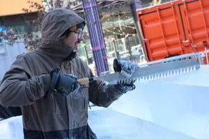 Kameron Garbe, Armstrong B.C carver in Chiseled at Ice District Plaza (Photo Credits - Daniel Barker-Tremblay)