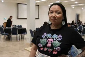 Danni Okemaw, First Nations, Metis and Inuit Specialist at the University of Alberta's Student's Union attending the Indigenous Celebration Week (Photo Credits - Daniel Barker-Tremblay)