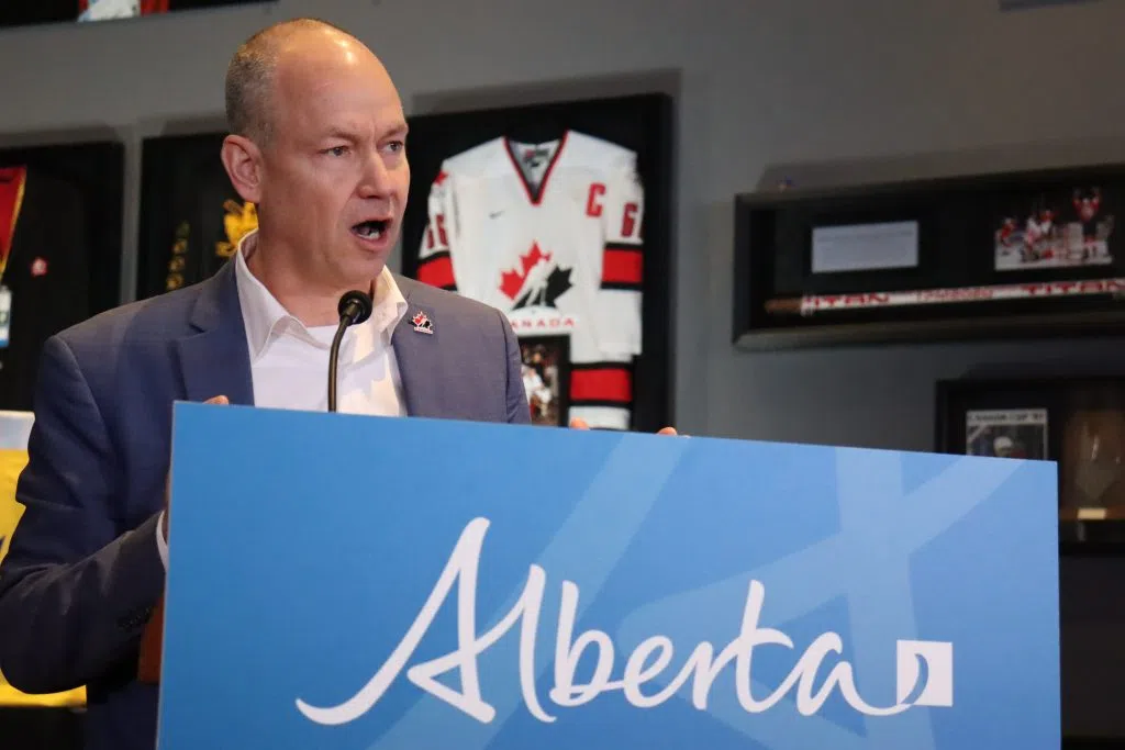 Dean McIntosh, senior vice-president, revenue, fan experience and community impact with Hockey Canada speaking at the announcement event inside Rogers Place (Photo Credits - Daniel Barker-Tremblay)