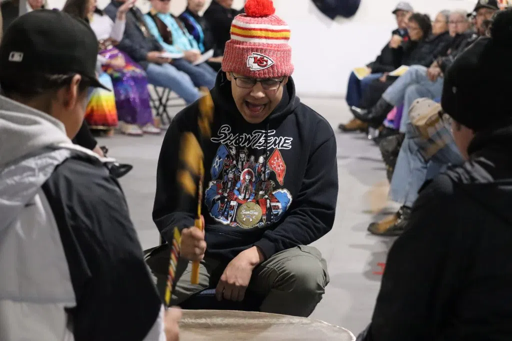 Ceremonial Drummers performing inside the Bear Hills Casino and Travel Resort (Photo Credits - Daniel Barker-Tremblay)