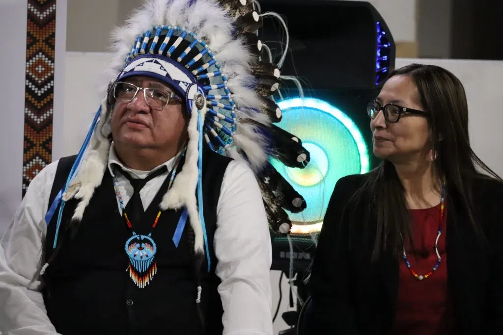 Louis Bull Tribe Chief Desmond Bull sitting inside the Bear Hills Casino and Travel Resort announcement (Photo Credits - Daniel Barker-Tremblay)